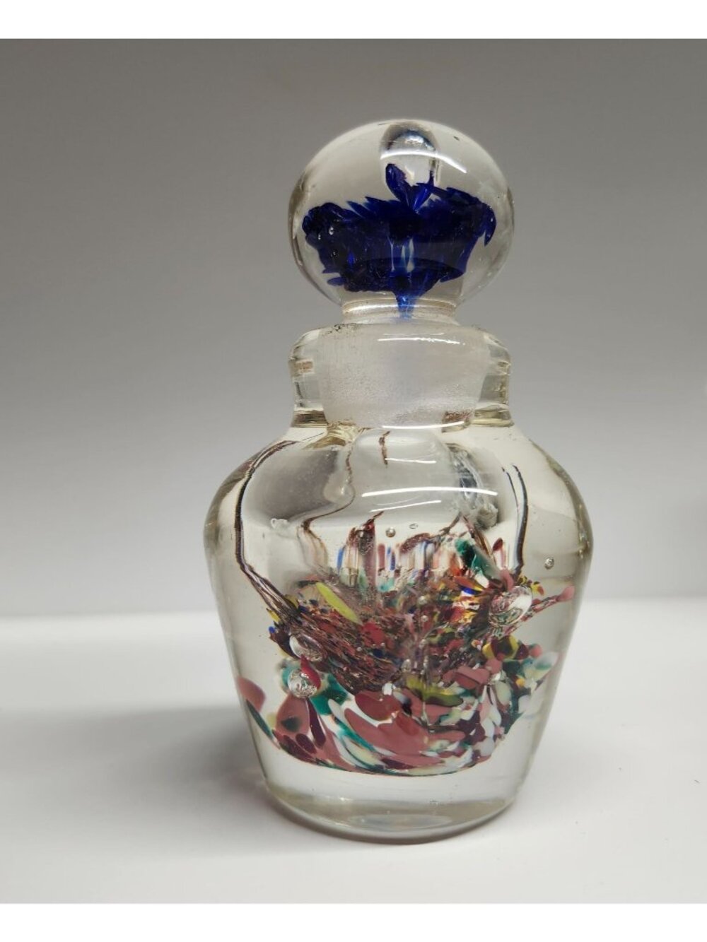 Blown Glass Perfume Bottle with Stopper Handmade Rainbow Flowers